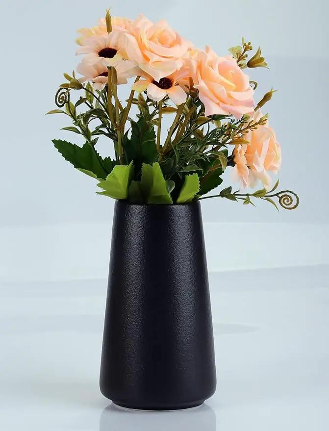 Simple Vase for Flowers Plants, Matte Vases for Modern Table Shelf Home Decor Wedding Boho Decor, 6" H Frosted Elegant Ceramic Vase for Pampas Grass Fluffy Stem Bouquet Lavender Flowers (Black, 1) by GreenHaven Gardens