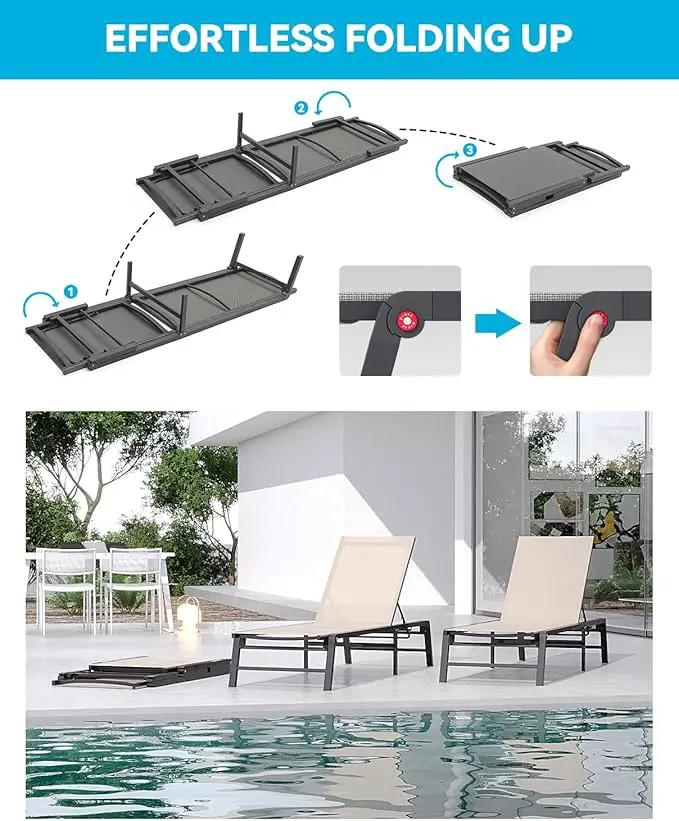 Aluminum Chaise Lounge Chair Outdoor, Foldable Patio Lounge Chair Assemble-Free, Pool Lounge Chairs with 5 Adjustable Backrest, Outdoor Lounge Chairs for Outside Poolside Beach Lawn Beige by GreenHaven Gardens