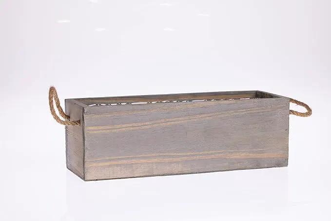 Wooden Planter Box with Handle, Rustic Barn Wood, Plastic Liner l Garden Decor l Restaurant and Wedding Decorations l Wedding Table Centerpiece (12x4 w Handle Set of 4, Natural)