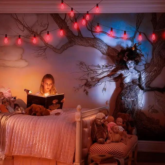 Abeja LED Flame String Lights, 10Ft ST40 Halloween Flicker Flame String Lights with 10 LED Flame Bloody Tears Bulbs, Hanging Outdoor Halloween Light for Patio Garden Party Backyard -Black by GreenHaven Gardens