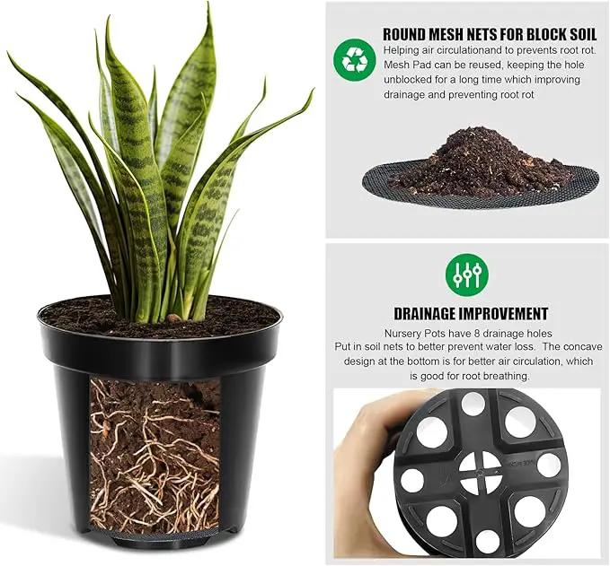 40 Pack 4 Inch Plant Nursery Pots with Mesh Pad, Sturdy Plastic Flower Planter Pots with Drainage Holes, Seed Starter Pots for Planting Seedings Cuttings Succulents Indoor Ourdoor, Black by GreenHaven Gardens