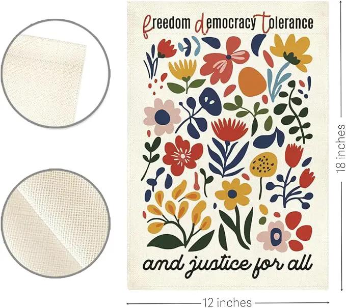 Social Justice Encourage Garden Flag Freedom Democracy Tolerance And Justice for All Decorations Small Double Sided Burlap art Stained Glass Style Garden Flags 12 x 18 Inch for Outside by GreenHaven Gardens