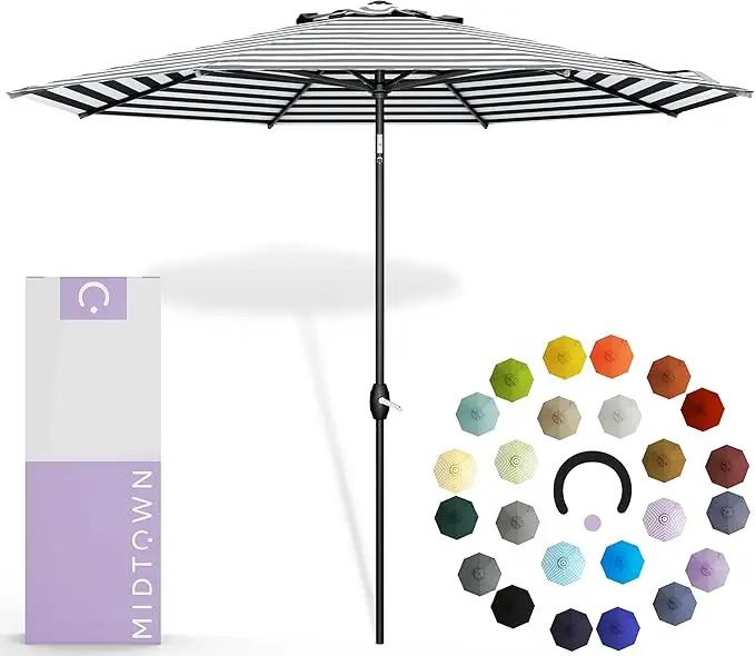 Midtown Umbrellas 10-Year-No-Fade - 9 Ft - UV Proof Zebra Stripes Polyester Fabric - Umbrella Outdoor Patio, Auto-Tilt Aluminum Frame Patio Umbrella for Garden, Pool & Deck - Black Pole by GreenHaven Gardens