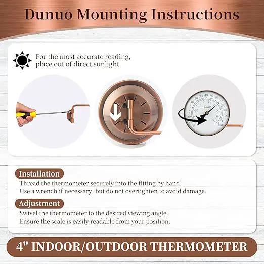 4 Inch Outdoor Thermometer, Outside Temperature Gauge Decorative for Patio, Window, Greenhouse, Garage, Brass Swivel Thermometer (4inch Thermometer) by GreenHaven Gardens