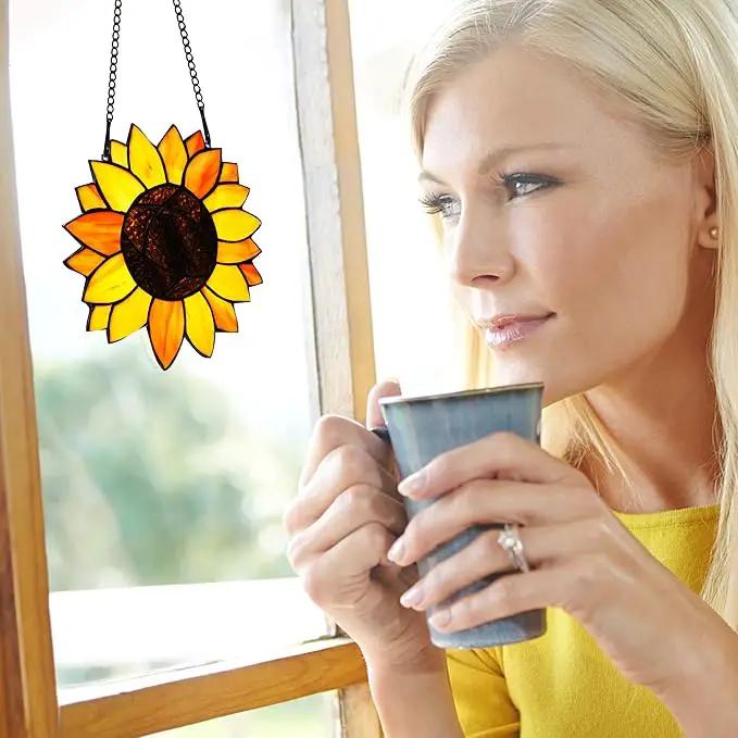 BOXCASA Sunflower Gifts Stained Glass Window Hangings,Sunflower Suncatcher Best Teacher Gifts for Women,Sunflower Decor Suncatcher for Window,Home Decor,Gift for Teacher Mother Grandma by GreenHaven Gardens
