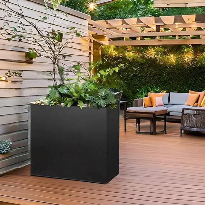 Black Steel Metallic Heavy Planter for Outdoor Plants 24"x10"x24" Metal Garden Planter Spliced Flower Pot with Partitions for Outside,Indoor,Garden (Black, 24 * 10 * 24) by GreenHaven Gardens