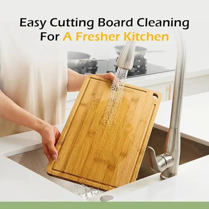 Cutting Board For Kitchen Natural Bamboo With Smooth Finish & Deep Juice Groove – L (15x10) – Great For Slicing, Serving by GreenHaven Gardens