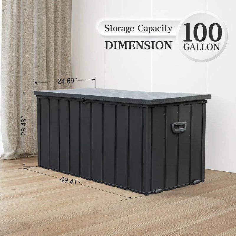 Domi 100-Gallon Outdoor Storage Box – Waterproof, Lockable Storage Cabinet With Resin Lid for Patio Furniture, Garden Tools & Pool Supplies – Large Metal Storage for Cushions, Toys & More by GreenHaven Gardens