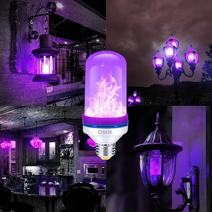 OMK 【Upgraded】 Purple LED Flame Light Bulbs - Flickering Light Bulbs with Gravity Sensing, E26 Base Flame Bulb, Holiday Christmas Indoor Outdoor Light Bulbs, Valentine Decoration Gifts Lights (2Pack) by GreenHaven Gardens