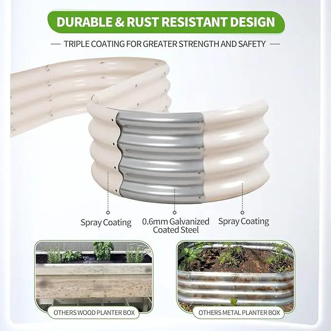 Galvanized Raised Garden Bed - 4x2x1FT Metal Planter Boxes Outdoor | Oval Steel Raised Bed Kit for Gardening with Protective Tape, Gloves for Vegetables, Flower, Herb (White) by GreenHaven Gardens