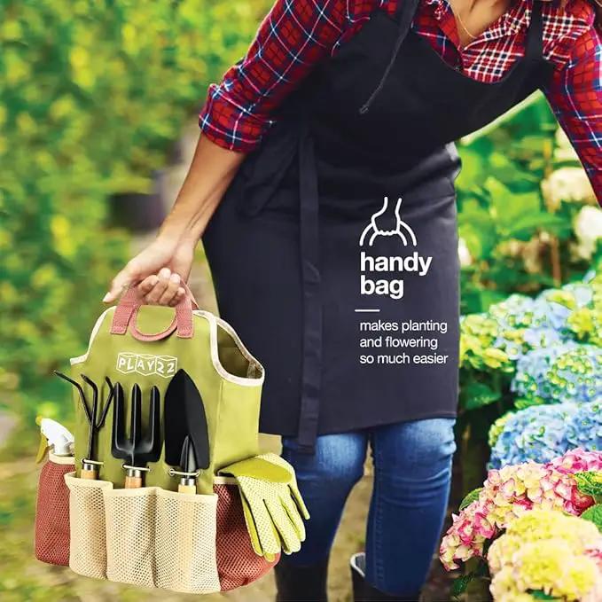 Gardening Tools Set of 10 - Complete Heavy Duty Garden Tools Set with Fashion Handbag - Durable Gardening Supplies Kit Ideal Garden Gifts for Women by GreenHaven Gardens