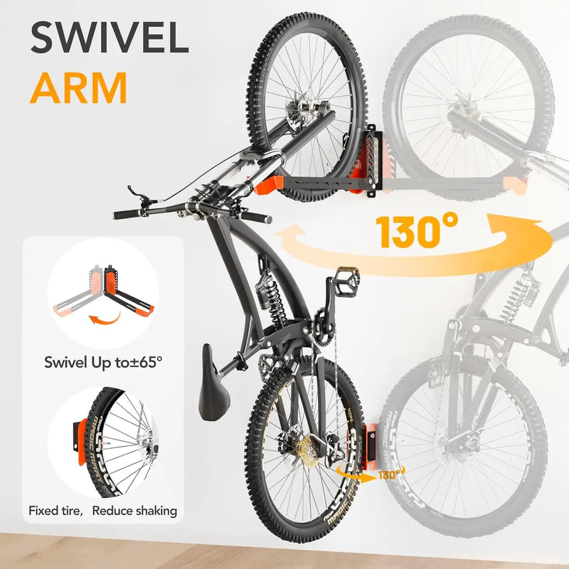 2-Pack Swivel Bike Rack Wall Mount, Bike Hangers for Garage, Space-Saving Vertical Bike Holder, Holds up to 77 lbs, Bicycle Wall Hanger Storage, No Heavy Lifting Required Indoor Hanging Bike Rack by GreenHaven Gardens