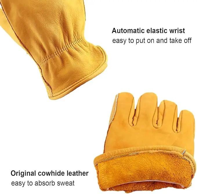 OZERO Flex Grip Leather Work Gloves Stretchable Wrist Tough Cowhide Working Glove 1 Pair (Gold, X-Large) by GreenHaven Gardens