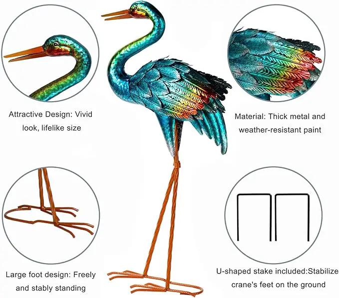 Natelf Crane Statues for Garden Decor, Blue Heron Sculptures, Metal Large Birds Lawn Sculptures & Statue for Patio Pond, Yard Decorations, Set of 2 by GreenHaven Gardens