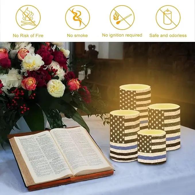 Flameless LED Candles Electric Candles with Remote Timer Control Long Lasting Tealights Fake Candles Set of 4, for Independence Day Party Decoration for July Fourth, American Flag Blue by GreenHaven Gardens