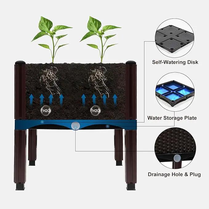 MAYOLIAH Raised Garden Bed with Drainage Elevated Planter Box Plastic Raised Beds for Gardening Vegetables Herb Flowers, Perfect for Indoor Outdoor Planting, 4 Boxes Brown by GreenHaven Gardens