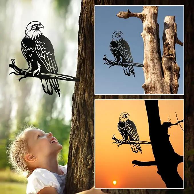 Bald Eagle Metal Bird Yard Art, Outdoor Tree Decor, Eagle Statue Gift for Men by GreenHaven Gardens