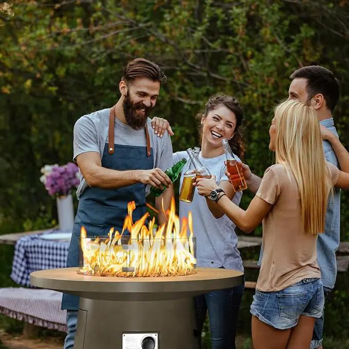 COSIEST 31.5-inch Round Fire Pit, Magnesium Oxide Outdoor Propane Fire Table, CSA Certified, 40,000 BTU Stainless Steel Burner, Free Lava Rocks, Fits 20lb Tank Inside by GreenHaven Gardens
