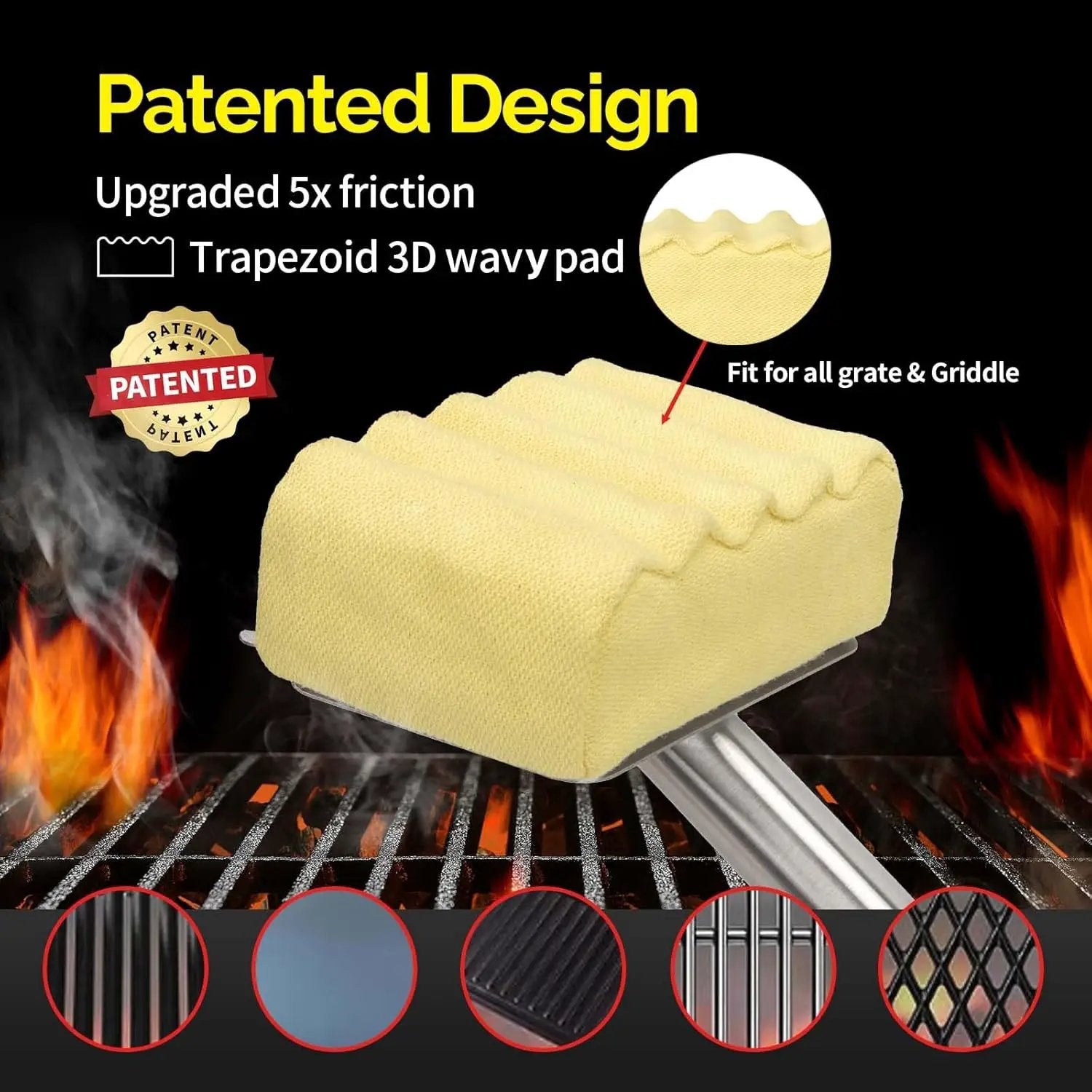 Grill Brush Bristle Free,Aramid Fiber Wavy Pad Seamless-Fit Cast Iron/Stainless-Steel Grates,BBQ Replaceable Scraper Cleaning Head,Safe Grill Cleaner for Outdoor Grill,Gifts for Men/Dad by GreenHaven Gardens