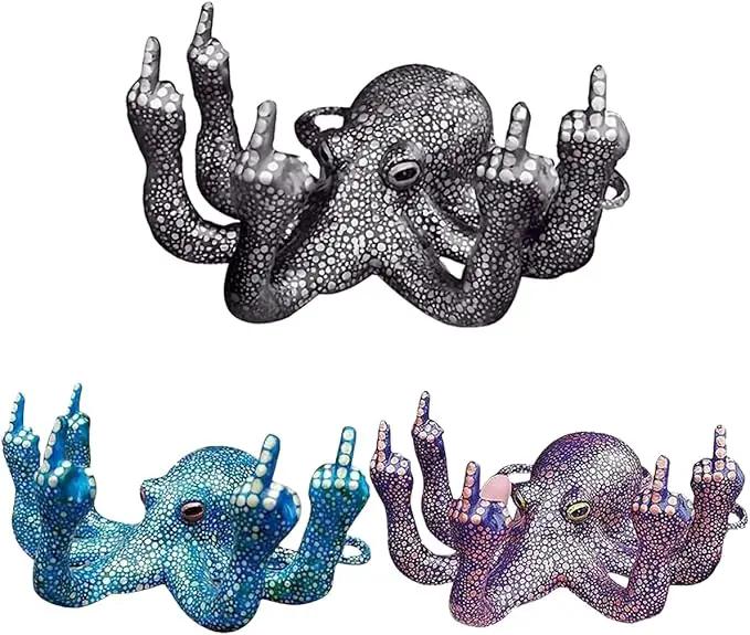 Octopus Statue,Middle Finger Desk Decor,Home Office Decor,Cute Room Decor,Funny Gifts,Various Fish Tank Decoration (Black) by GreenHaven Gardens