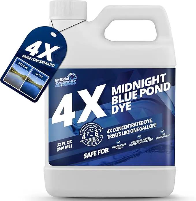 32oz Midnight Blue Pond Dye, 4X Concentrate Pond Dye Blue, Dark Natural Looking Aquashade for Beautiful Lake Water, Long-Lasting Colorant, Protects Against Sunlight - Ideal for Fish & Wildlife by GreenHaven Gardens