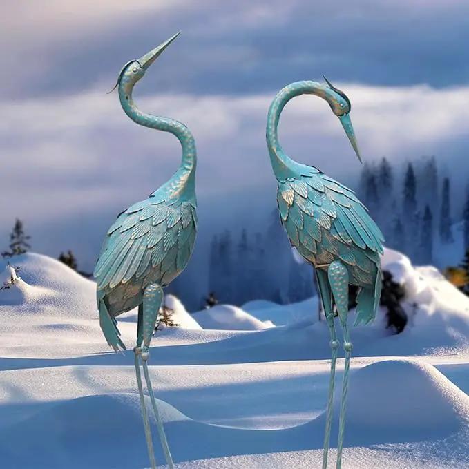 35-40 Inch Standing Garden Crane Statues for Outdoor Set of 2 Metal Birds Garden Sculptures Yard Art for Home Backyard Patio Lawn Decoration by GreenHaven Gardens