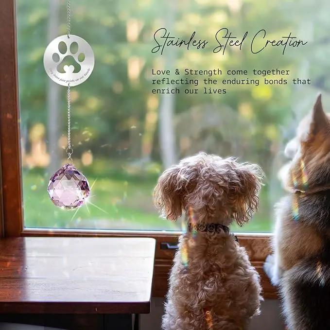 Dog Memorial Gifts, Unique Loss of Pet Sympathy Idea, Pink Crystal Ball Rainbow Suncatcher with Paw Print for Cat or Dog Remembrance and Bereavement by GreenHaven Gardens