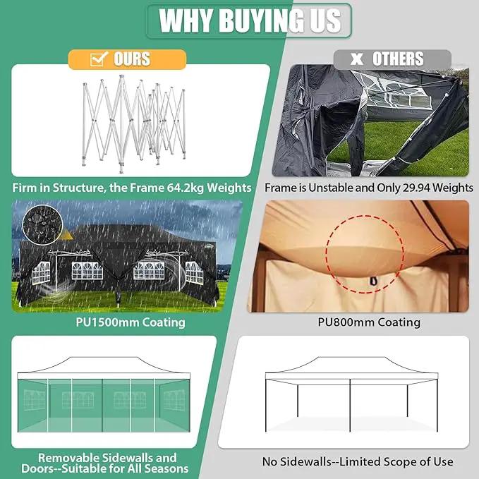 COBIZI 13x26 Pop Up Tent Heavy Duty Canopy with Removable Sidewalls Party Tent Outdoor Wedding Large Event Tent with Roller Bag for Garden Lawn Waterproof UPF 50+ Easy Up, Black (Framework Upgraded) by GreenHaven Gardens