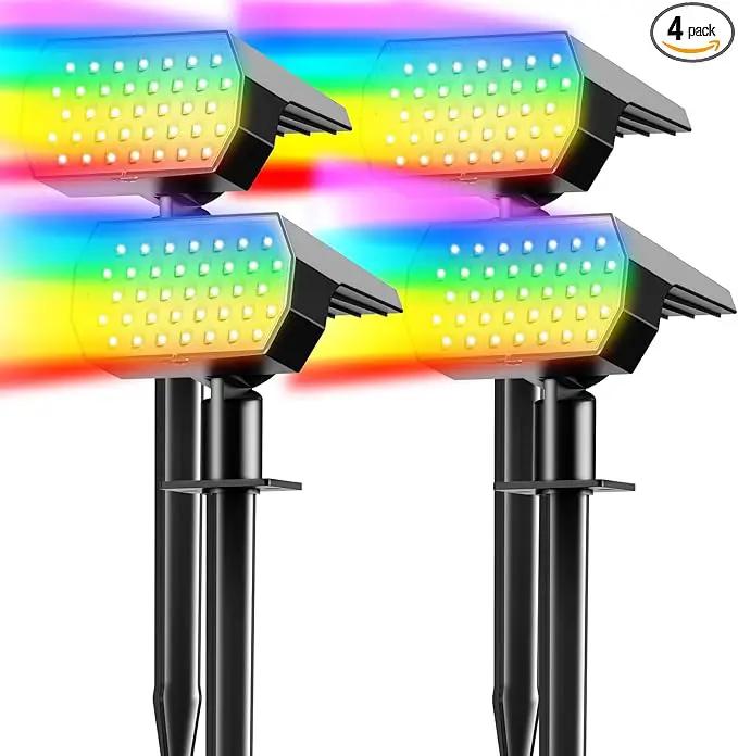 Solar Spot Lights Outdoor, [4 Pack/7 Colors/37 LED] 2-in-1 Solar Landscape Spotlights, IP65 Waterproof Auto On/Off Solar Powered Security Lights for Yard Garden Pathway Walkway by GreenHaven Gardens