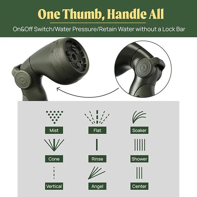 Vego Garden Hose Reel Retractable Hi-Flow x 100ft Wall Mounted Hose Reel Automatic Rewind, Any Length Lock with 9 Patterns Sprayer Nozzle, Quick Connector and Adjustable shot Nozzle-Seaweed Green by GreenHaven Gardens