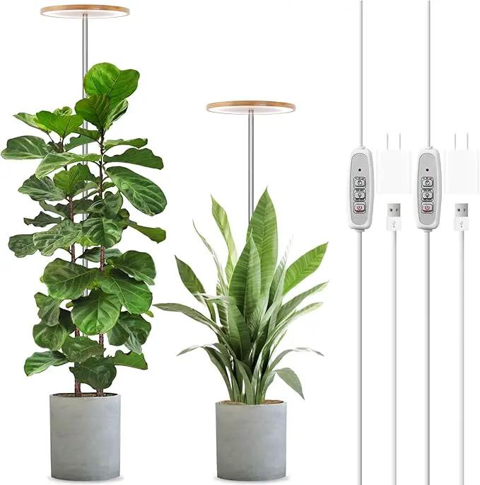 LORDEM Bamboo Grow Light for Indoor Plants, Full Spectrum LED Plant Grow Light, Height Adjustable Growing Lamp with Auto Timer 4H/8H/12H, 4 Dimmable Levels, Ideal for Large Tall Plants, 2 Pack by GreenHaven Gardens