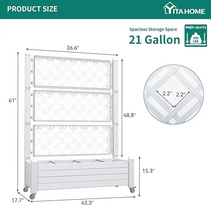 YITAHOME 3.6x1.5x5 FT Planter Box Trellis with Wheels, Large Outdoor Plastic Raised Garden Bed with Drain Plug for Climbing Plants, Grayish-White by GreenHaven Gardens