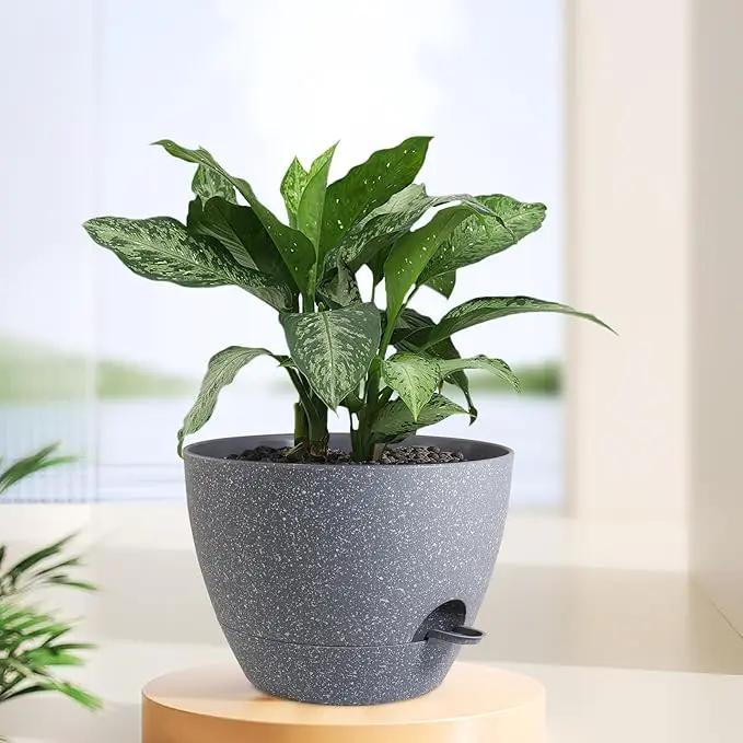 12 inch Large Self Watering Pots, Plant Pots with Mesh Drainage Holes for Indoor Outdoor Plants, Plastic Planters with Deep Reservoir for Garden House Flower Plants, Speckled Grey by GreenHaven Gardens