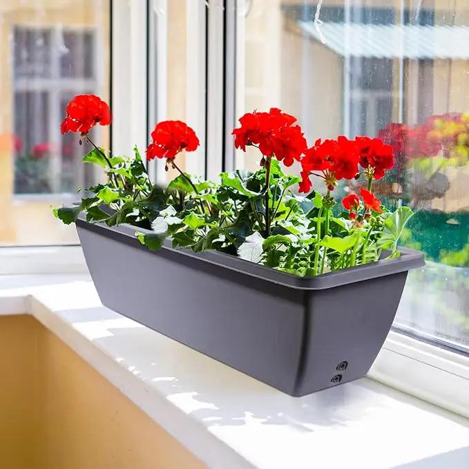 6 Pcs 24 inch Window Box Planter, Large Rectangular Flower Planter Boxes with Shelf Insert Plastic for Indoor and Outdoor Garden, Balcony Home Decor (6, 24 inch) by GreenHaven Gardens