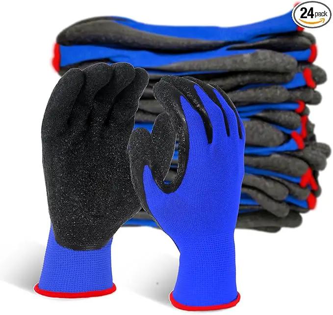 Evridwear Crinkle Latex Rubber Hand Coated Safety Work Gloves for Men Women General Multi Use Construction Warehouse Gardening Assembly Landscaping (Medium,Blue- 12Pair) by GreenHaven Gardens