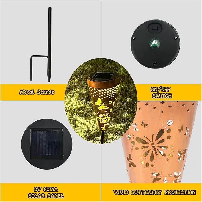 DIBIEECN 4 Pack Butterfly Solar Garden Pathway Lights Outdoor,Metal Garden Decorations Outdoor Lights with Patterns and Warm Light,Waterproof Landscape Lighting for Path Patio Backyard Yard by GreenHaven Gardens