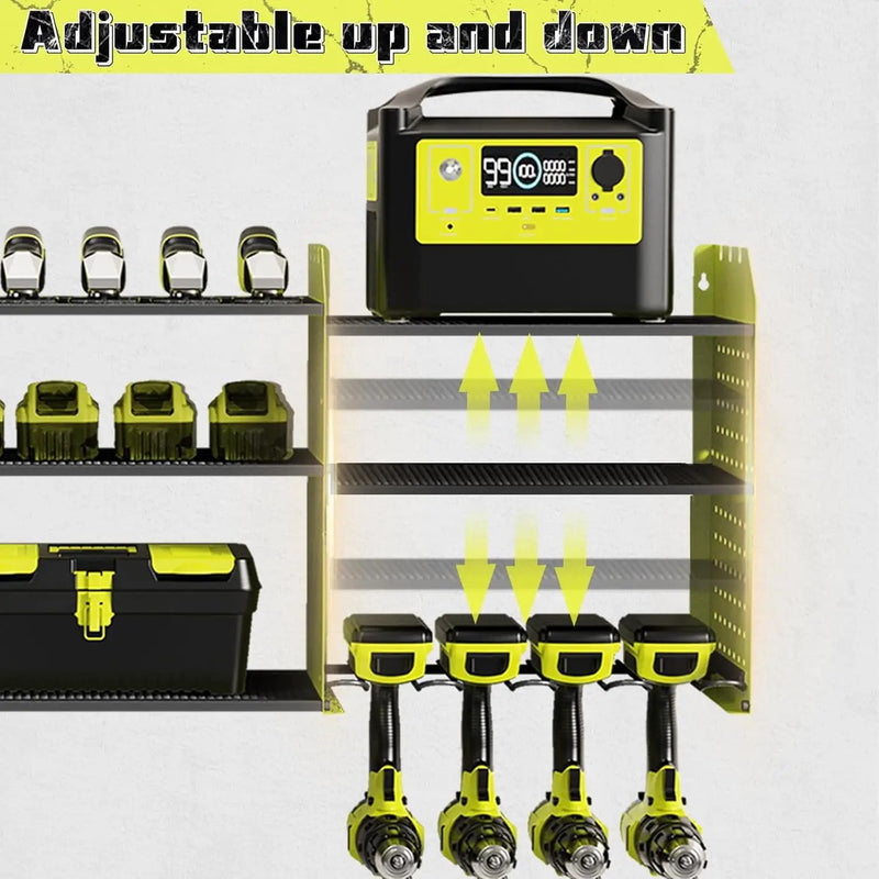 Power Tool Organizer with Charging Station Wall Mount, 3 Layer Expanded Heavy Duty Garage Organization, 45.5 Inch Length Garage Tool Storage, 8 Drills, 2 Assemble Method, Green by GreenHaven Gardens
