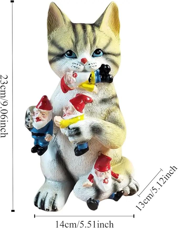 Garden Cat Eating Gnomes Statues Funny Gnome Decor for Outdoor Patio Lawn Yard Decor (cat Eating) by GreenHaven Gardens