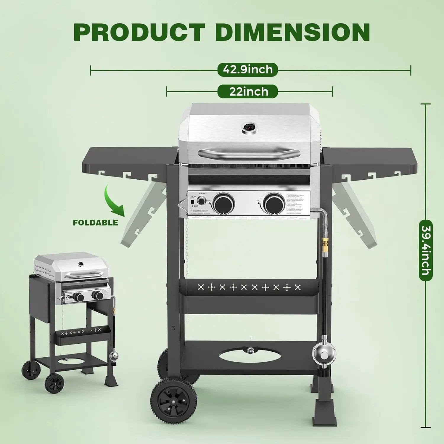 COWSAR 2-Burner Propane Gas Grill with Folding Side Tables,Stainless Steel 16,000 BTU BBQ Grill,Outdoor Grill for Barbecue,Patio,Camping by GreenHaven Gardens