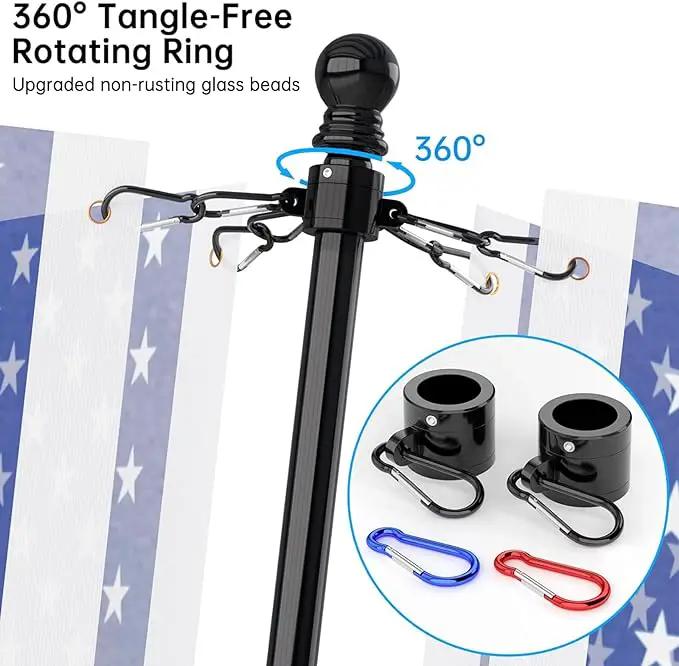 ZMTECH 2 Pcs 6 FT Flag Pole with Solar Light - Adjustable Bracket, Stainless Steel Flag Poles for Outside House, Tangle Free Flag Pole Holder Kit for American Flag (Without Flag, Black) by GreenHaven Gardens
