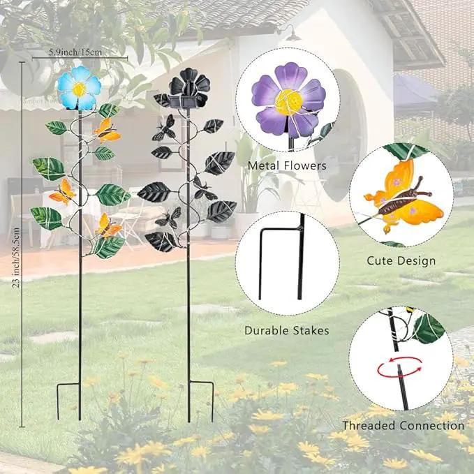 Set of 3 Solar Garden Lights,23'' H Flowers＆Insect Decorative Garden Stakes,Waterproof Metal Spring Yard Art Decor,Solar Stake Lights for Outside,Lawn,Yard,Patio by GreenHaven Gardens