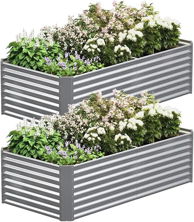 2 Pack Galvanized Raised Garden Bed Outdoor, Metal Garden Bed for Vegetables, Above Ground Garden Box for Flower, Steel Raised Beds for Gardening - 50"x20" by GreenHaven Gardens