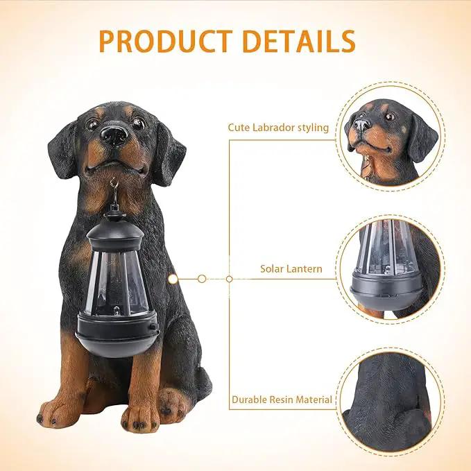 Garden Dog Statues Outdoor Decor, 13" Solar Powered LED Lights Outdoor Statue Garden Decorations Rottweiler Figurine for Patio, Lawn, Yard Art Decoration, Housewarming Garden Gift by GreenHaven Gardens