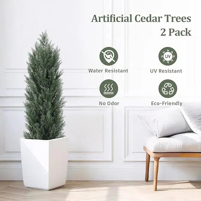THE BLOOM TIMES 4ft Topiary Trees Artificial Outdoor 2 Pack – UV Resistant Faux Cedar Pine Cypress Bushes and Shrubs, Fake Potted Plants for Front Porch Outside Planter Patio Decor, Set of 2 (4 Foot) by GreenHaven Gardens