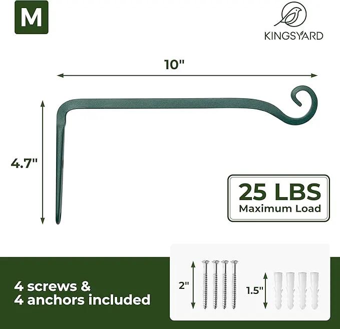 Kingsyard 2-Pack Wall Plant Hanger Outdoor - Heavy Duty Metal Hanging Bracket Hooks for Hanging Plant Bird Feeders Lanterns Wind Chimes Outdoor & Indoor, 10-Inch/Green by GreenHaven Gardens