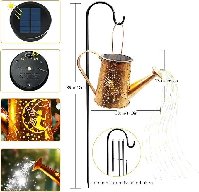 Big Solar Powered Watering Can Lantern & Moon Fairy Garden Decor Set Outdoor Waterproof Hanging Path Lights with Shepherd Hooks, Perfect Patio Decor Gardening Gift for Women, Mom, Grandma (Cool White) by GreenHaven Gardens