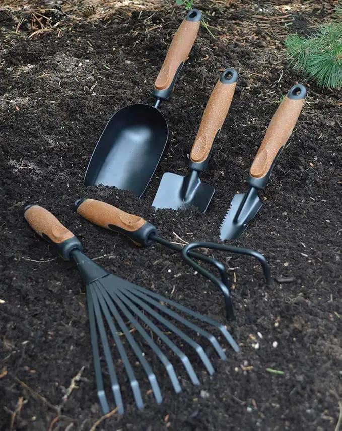 Olmsted Forge Garden Tool Set, 5 Pieces, Heavy Duty Powder Coated Steel, Cork Handle by GreenHaven Gardens