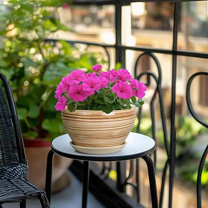 Indoor Planter 9 Inch - Ceramic Pots for Plants Plant Pot Indoor with Drainage Hole and Saucer Round Large Planter Modern Outdoor Flower Pot for House Patio Yellow by GreenHaven Gardens