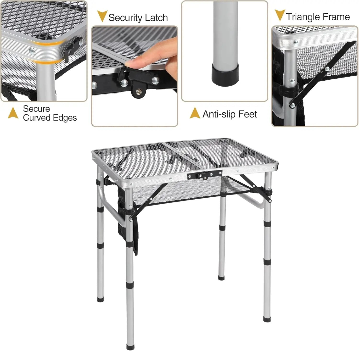 REDCAMP Small Folding Grill Table for Outside, 2Ft Lightweight 4 Height Adjustable Portable Metal Table with Mesh Desktop, Outdoor Table for Camping Picnic Beach and BBQ, Silver by GreenHaven Gardens