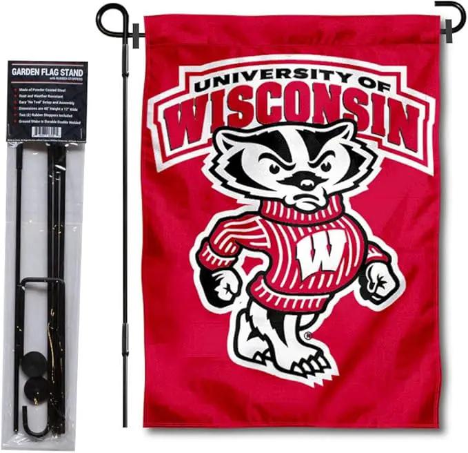 College Flags & Banners Co. Wisconsin Badgers Bucky Garden Flag with Stand Holder by GreenHaven Gardens